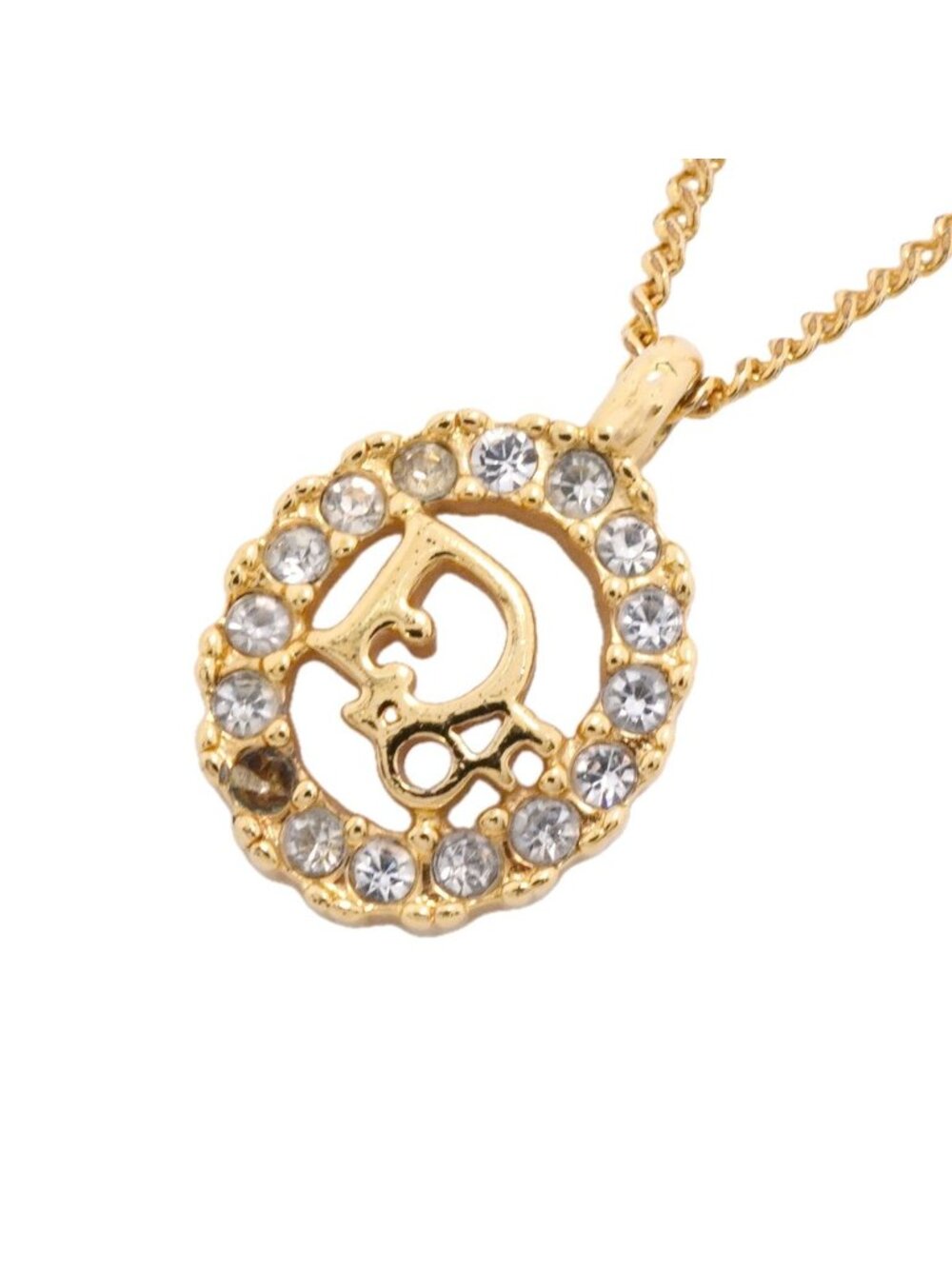 Dior Necklace Logo Gold Plated Rhinestone